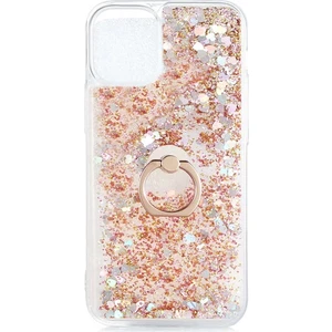 Apple iphone 11 Kılıf Pullu Sulu Yüzüklü Kalp Simli Standlı Silikon Milce Kapak Luxury
