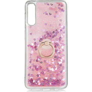 Samsung Galaxy A70 A705 Kılıf Pullu Sulu Yüzüklü Kalp Simli Standlı Silikon Milce Kapak Luxury