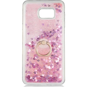 Samsung Galaxy S7 G930 Kılıf Pullu Sulu Yüzüklü Kalp Simli Standlı Silikon Milce Kapak Luxury