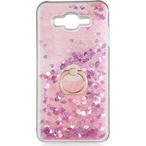 Samsung Galaxy J7 Core J701 Kılıf Pullu Sulu Yüzüklü Kalp Simli Standlı Silikon Milce Kapak Luxury