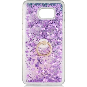 Samsung Galaxy S7 G930 Kılıf Pullu Sulu Yüzüklü Kalp Simli Standlı Silikon Milce Kapak Luxury