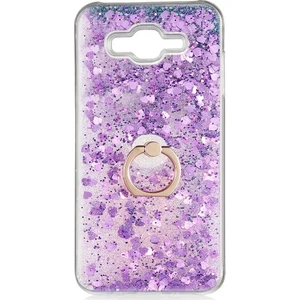 Samsung Galaxy J7 Core J701 Kılıf Pullu Sulu Yüzüklü Kalp Simli Standlı Silikon Milce Kapak Luxury