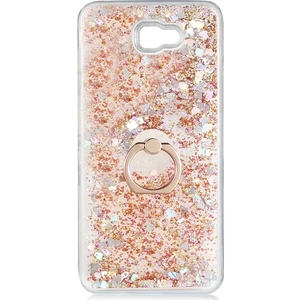 Samsung Galaxy J4 Plus J415 Kılıf Pullu Sulu Yüzüklü Kalp Simli Standlı Silikon Milce Kapak Luxury