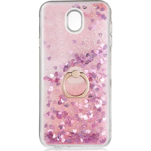 Samsung Galaxy J8 J810 Kılıf Pullu Sulu Yüzüklü Kalp Simli Standlı Silikon Milce Kapak Luxury