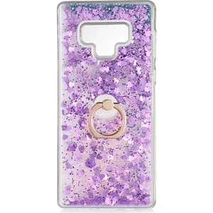 Samsung Galaxy Note 9 N960 Kılıf Pullu Sulu Yüzüklü Kalp Simli Standlı Silikon Milce Kapak Luxury