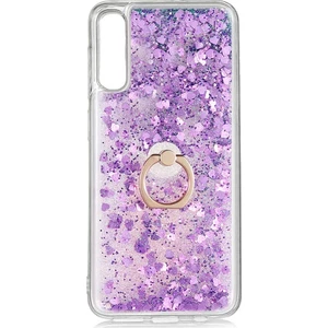 Samsung Galaxy Note 10 Plus N975 Kılıf Pullu Sulu Yüzüklü Kalp Simli Standlı Silikon Milce Kapak Luxury