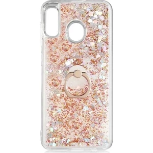 Huawei P30 Lite MAR-LX1M Kılıf Pullu Sulu Yüzüklü Kalp Simli Standlı Silikon Milce Kapak Luxury