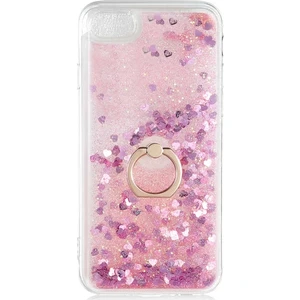 Huawei Y6 2018 ATU-L21 Kılıf Pullu Sulu Yüzüklü Kalp Simli Standlı Silikon Milce Kapak Luxury
