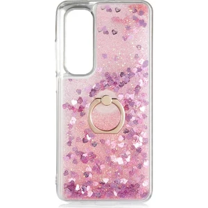 Xiaomi Mi Note 10 Lite Kılıf Pullu Sulu Yüzüklü Kalp Simli Standlı Silikon Milce Kapak Luxury