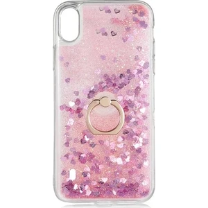 Xiaomi Redmi 9A Kılıf Pullu Sulu Yüzüklü Kalp Simli Standlı Silikon Milce Kapak Luxury