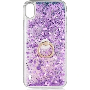 Xiaomi Redmi 9A Kılıf Pullu Sulu Yüzüklü Kalp Simli Standlı Silikon Milce Kapak Luxury