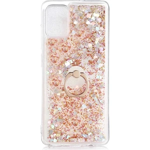 Xiaomi Mi 11 Kılıf Pullu Sulu Yüzüklü Kalp Simli Standlı Silikon Milce Kapak Luxury