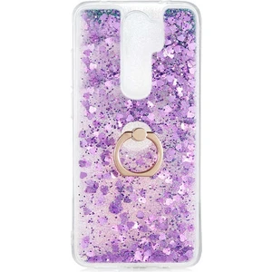 Oppo A5 2020 CPH1931 Kılıf Pullu Sulu Yüzüklü Kalp Simli Standlı Silikon Milce Kapak Luxury