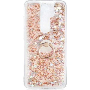 Oppo A5 2020 CPH1931 Kılıf Pullu Sulu Yüzüklü Kalp Simli Standlı Silikon Milce Kapak Luxury