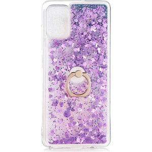 Oppo A74 4g CPH2219 Kılıf Pullu Sulu Yüzüklü Kalp Simli Standlı Silikon Milce Kapak Luxury