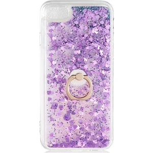 General Mobile Gm 8 Go Kılıf Pullu Sulu Yüzüklü Kalp Simli Standlı Silikon Milce Kapak Luxury