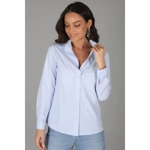 Sweetness Kadın Buz Mavisi Likralı Pamuklu Uzun Kol Klasik Gömlek