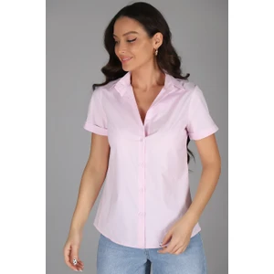 Sweetness Kadın Pudra Pembe Kısa Kollu Likralı Gömlek