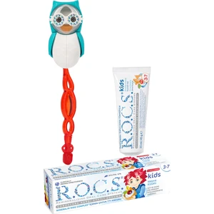 R.o.c.s Çocuk Mavi Baykuş Bakım Seti - Meyve Külahı  Diş Macunu 45 GR+ Diş Fırçası + Baykuş Saklama Kabı-Mavi