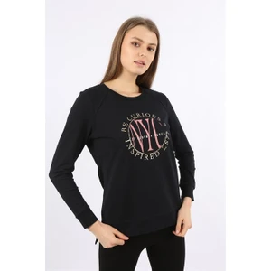 Banada Moda Lacivert Uzun Kollu Baskılı Kadın Sweatshirt