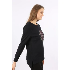Banada Moda Lacivert Uzun Kollu Baskılı Kadın Sweatshirt