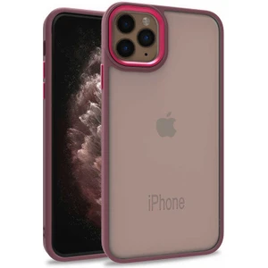 Kzy Apple iPhone 11 Pro Max Kapak Metal Kamera Korumalı Arkası Şeffaf Silikon Kılıf - Kırmızı