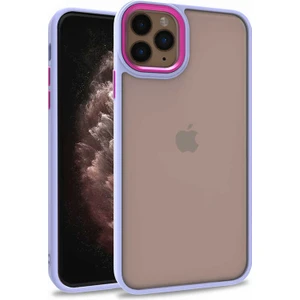 Kzy Apple iPhone 11 Pro Max Kapak Metal Kamera Korumalı Arkası Şeffaf Silikon Kılıf - Lila