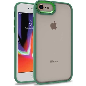 Kzy Apple iPhone 7 Kapak Metal Kamera Korumalı Arkası Şeffaf Silikon Kılıf - Yeşil