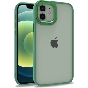 Kzy Apple iPhone 12 Kapak Metal Kamera Korumalı Arkası Şeffaf Silikon Kılıf - Yeşil