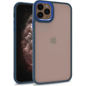Kzy Apple iPhone 11 Pro Max Kapak Metal Kamera Korumalı Arkası Şeffaf Silikon Kılıf - Mavi