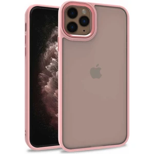 Kzy Apple iPhone 11 Pro Max Kapak Metal Kamera Korumalı Arkası Şeffaf Silikon Kılıf - Rose Gold