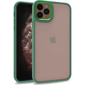 Kzy Apple iPhone 11 Pro Max Kapak Metal Kamera Korumalı Arkası Şeffaf Silikon Kılıf - Yeşil