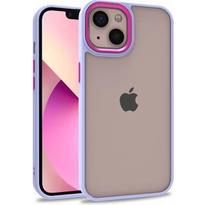 Kzy Apple iPhone 13 Kapak Metal Kamera Korumalı Arkası Şeffaf Silikon Kılıf - Lila