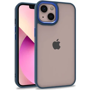 Kzy Apple iPhone 13 Kapak Metal Kamera Korumalı Arkası Şeffaf Silikon Kılıf - Mavi