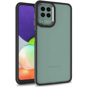 Kzy Samsung Galaxy M12 Kapak Metal Kamera Korumalı Arkası Şeffaf Silikon Kılıf - Siyah