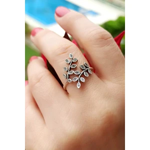 Fildişi Aksesuar Antik Gümüş Kaplama Yapraklar Şekilli El Yapımı Ayarlanabilir Kadın Yüzük