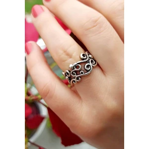 Fildişi Aksesuar Antik Gümüş Kaplama Motif Şekilli El Yapımı Ayarlanabilir Kadın Yüzük