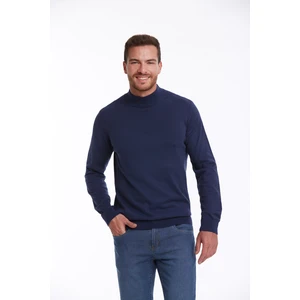 Erkek İndigo Regular Fit %100 Pamuk Yarım Balıkçı Triko Kazak