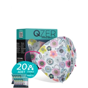 Qzer Flower Art Desenli Ffp2 N95 Maske 5 Katmanlı