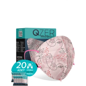 Qzer Çizgisel Kadın Desenli Ffp2 N95 Maske 5 Katmanlı
