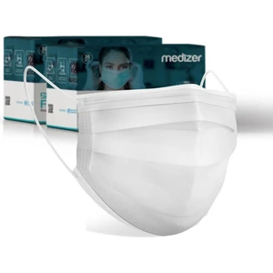 Medizer Full Ultrasonik Cerrahi Ağız Maskesi 3 Katlı Spunbond Kumaş 100 Adet - Burun Telli - Beyaz