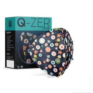 Qzer Lacivert Çiçek Desenli Ffp2 N95 Maske Meltblown Katmanlı