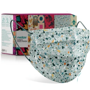 Mavi Taş Desen Full Ultrasonik Cerrahi Ağız Maske 3 Katlı Meltblown Kumaş - Telli