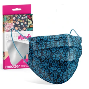 Mavi Çiçek Desenli 3 Katlı Meltblown Kumaş Cerrahi Maske 10'lu Kutu - Burun Telli