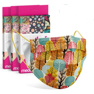 Renkli Ağaç Desenli 3 Katlı Meltblown Kumaş Cerrahi Maske 10'lu Kutu - Burun Telli
