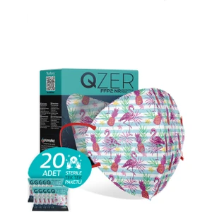 Qzer Tropikal Flamingo Desenli Ffp2 N95 Maske 5 Katmanlı