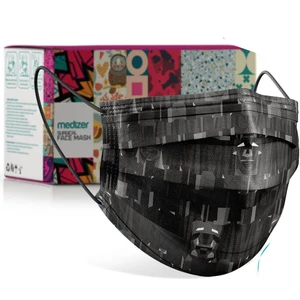 Siyah Erkek Desen Full Ultrasonik Cerrahi Ağız Maske 3 Katlı Meltblown Kumaş -Telli