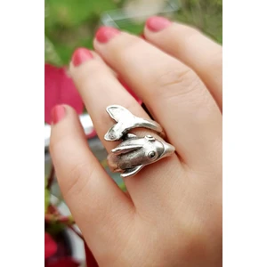 Fildişi Aksesuar Antik Gümüş Kaplama Yunus Şekilli El Yapımı Ayarlanabilir Unisex Yüzük