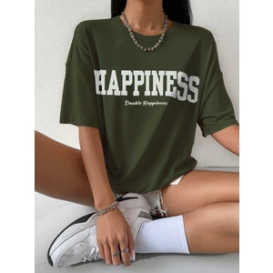 Kadın Happiness Baskılı Oversize T-Shirt
