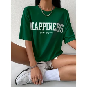Kadın Happiness Baskılı Oversize T-Shirt